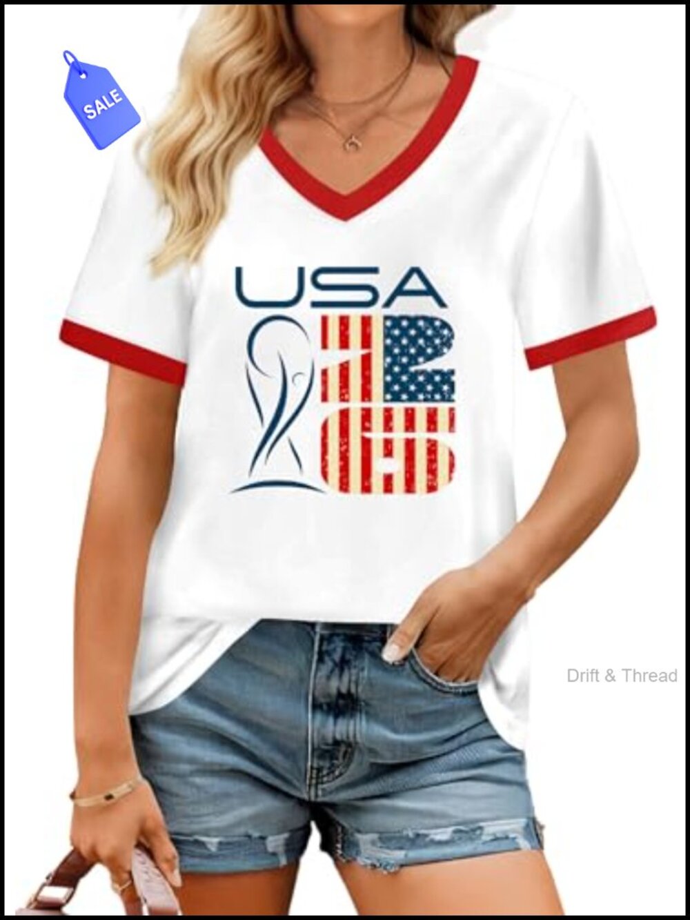 Soccer Cup 2026 V-Neck Graphic Tee Women's Short Sleeve Top